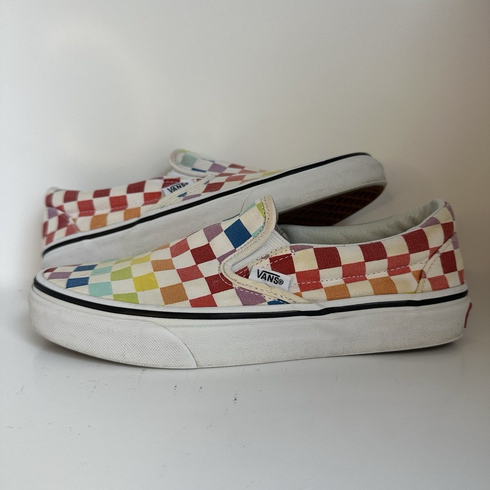 VANS Classic Slip-On Rainbow Checkerboard Women 6.5 Men 5 Sneakers Shoes